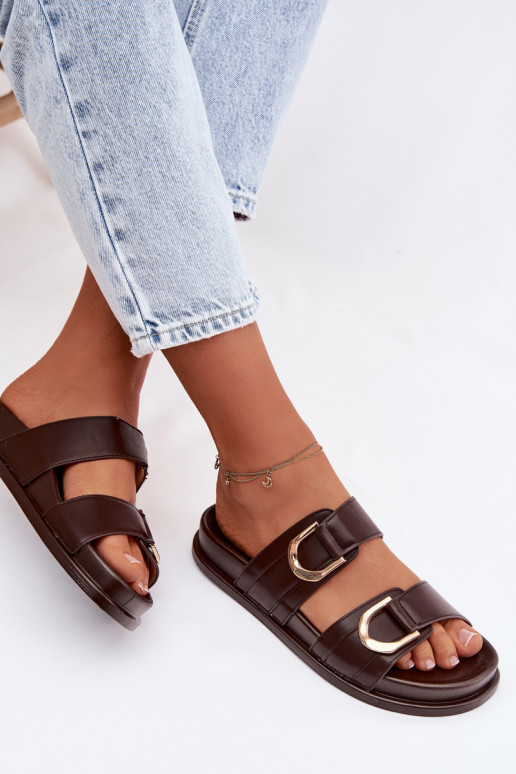 Eko Lederhausschuhe Feminin mit Streifen CzekoladoZue Rosinessa