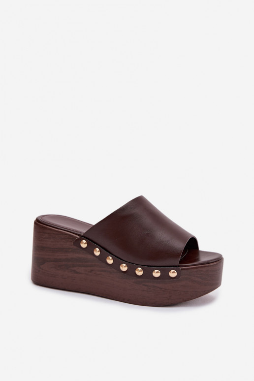 Damenhausschuhe Auf einem Keil und Plattform Ze goldene Farbemi Stollen CzekoladoZue Farinelle