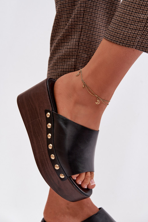 Damenhausschuhe Auf einem Keil und Plattform Ze goldene Farbemi Stollen schZuarze Farbe Farinelle