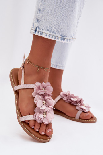 Flache Sandalen für Damen Mit Dekorationeni mit floralen Motivenkami Violette Farbe Noemia