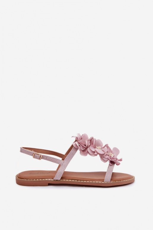 Flache Sandalen für Damen Mit Dekorationeni mit floralen Motivenkami Violette Farbe Noemia