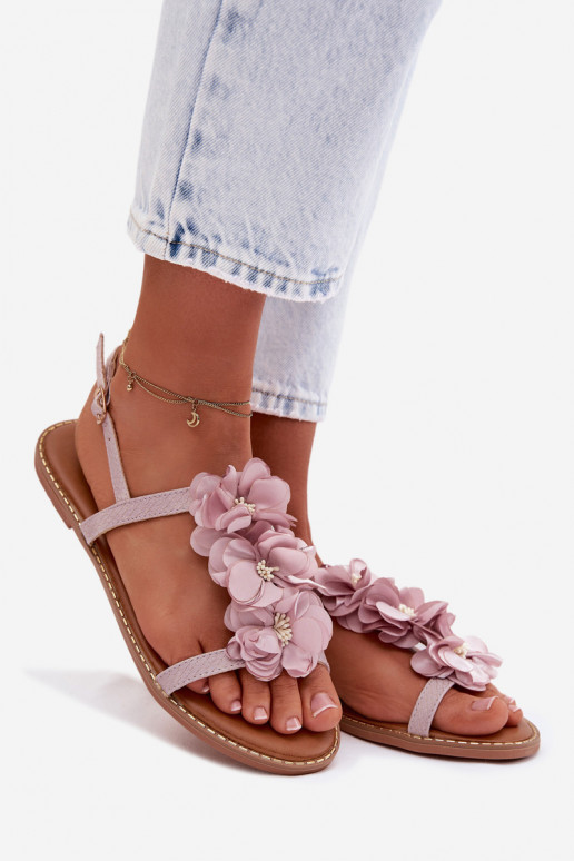 Flache Sandalen für Damen Mit Dekorationeni mit floralen Motivenkami Violette Farbe Noemia