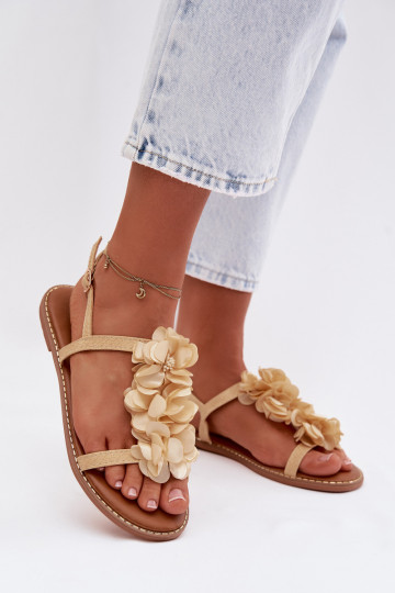 Flache Sandalen für Frauen mit dekorativen Blumenmotiven in Gold Noemia 2