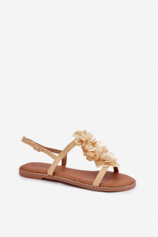 Flache Sandalen für Damen Mit Dekorationeni mit floralen Motivenkami goldene Farbe Noemia