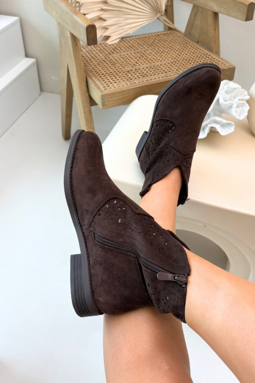 Durchbrochene Stiefel Feminin mit breiten Absätzen S.Barski HY61-8026 CzekoladoZue