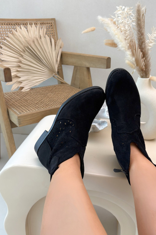 Durchbrochene Stiefel Feminin mit breiten Absätzen S.Barski HY61-8026 schZuarze Farbe