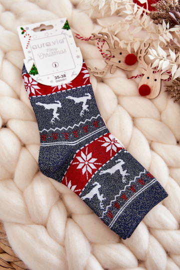Damen-Weihnachtssocken mit Glitzer Rentier dunkelblaue Farbe 2
