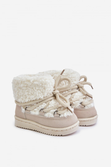 Kinder-warme Stiefeletten Schneestiefel mit Riemen sandfarbene Farbe Asija 2