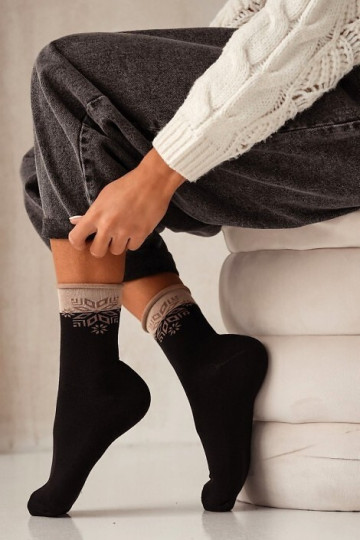 Damen Socken Christmas Półfrotte UNIQUE ohne Druck Sternchen in Schwarz