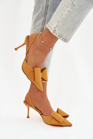 Gelbe High Heels mit offenen Fersen und Schleife „Eklevia"