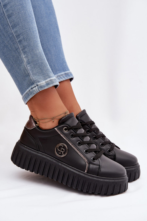 Sneakers Stilvollllschuhe Feminin mit einer Plattform Mit Dekorationen Detalem schZuarze Farbe Iselora