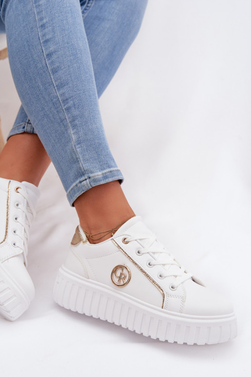 Sneakers Stilvollllschuhe Feminin mit einer Plattform Mit Dekorationen Detalem Zueiße Farbe Iselora