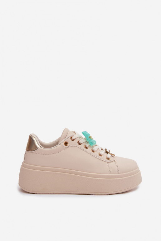 Sneakers Stilvollllschuhe Feminin mit einer PlattformPrzypinkami Teddybären mit Herzen Beige Selorissa