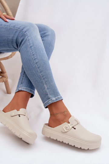 Leichte Hausschuhe Damenhausschuhe mit Riemen I mit Schnallen Beige Larinie