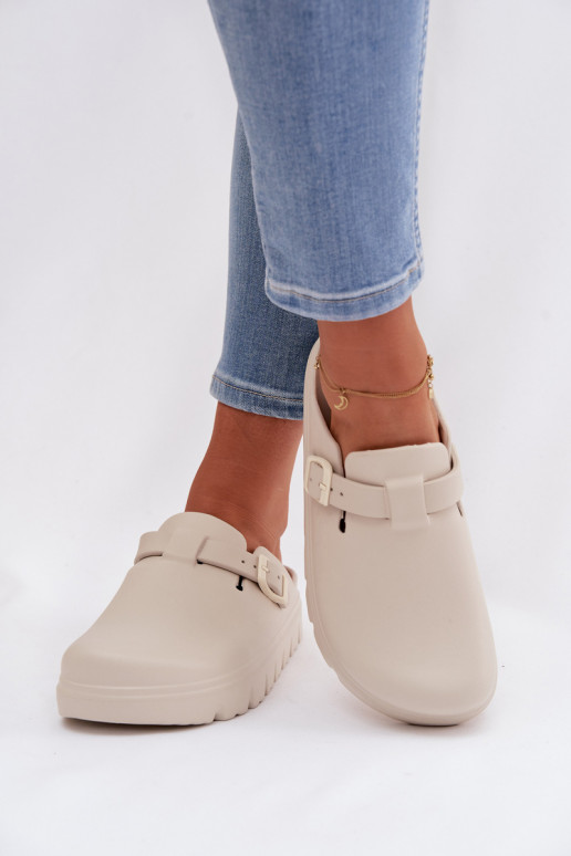 Leichte Hausschuhe Damenhausschuhe mit Riemen I mit Schnallen Beige Larinie