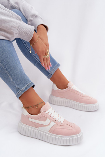 Sneakers Stilvollllschuhe Feminin mit einer Plattformaus Öko-INildlederu pinke Farbe Cadrina