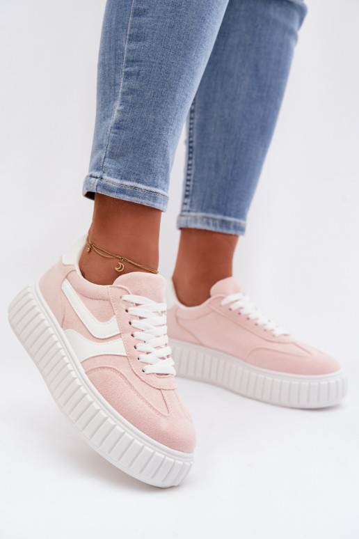 Sneakers Stilvollllschuhe Feminin mit einer Plattformaus Öko-INildlederu pinke Farbe Cadrina