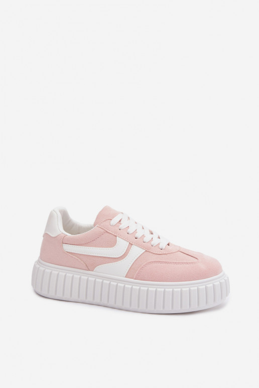 Sneakers Stilvollllschuhe Feminin mit einer Plattformaus Öko-INildlederu pinke Farbe Cadrina