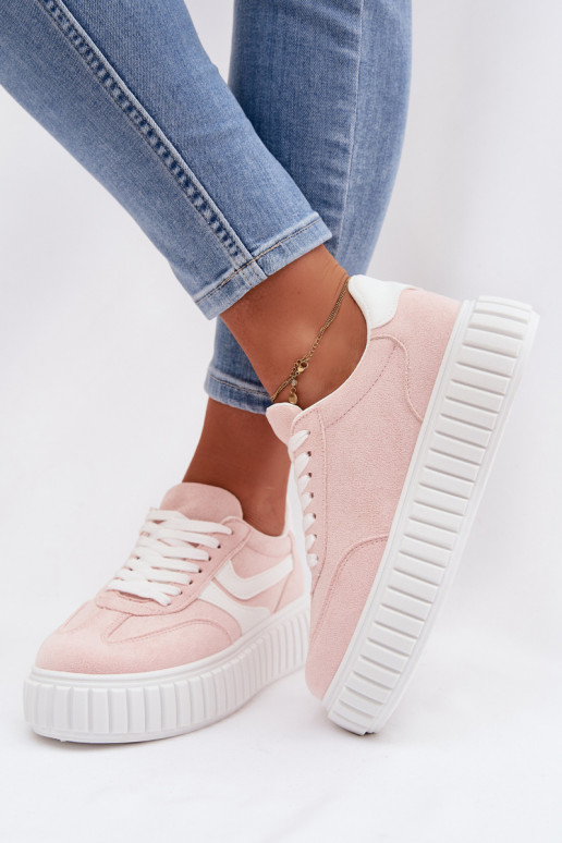 Sneakers Stilvollllschuhe Feminin mit einer Plattformaus Öko-INildlederu pinke Farbe Cadrina