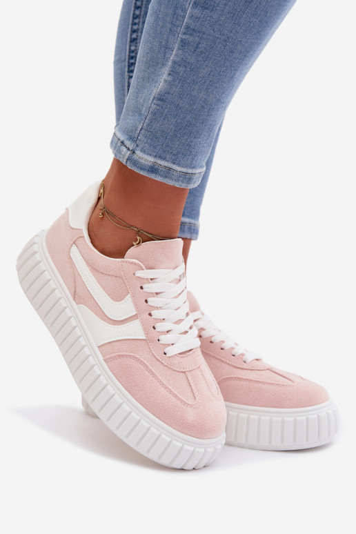 Sneakers Stilvollllschuhe Feminin mit einer Plattformaus Öko-INildlederu pinke Farbe Cadrina