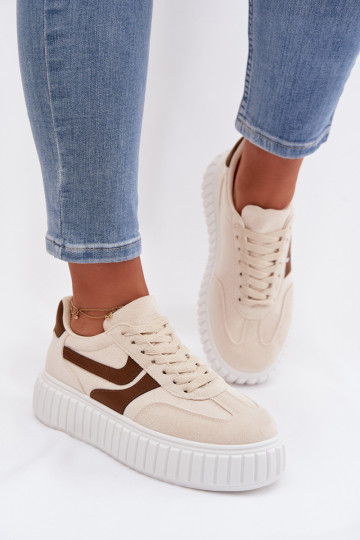 Sneakers Stilvollllschuhe Feminin mit einer Plattformaus Öko-INildlederu Beige Cadrina