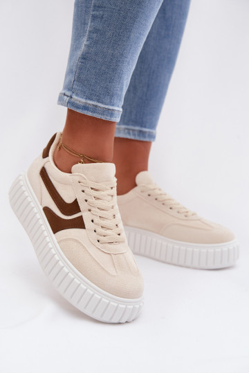 Sneakers Stilvollllschuhe Feminin mit einer Plattformaus Öko-INildlederu Beige Cadrina 2
