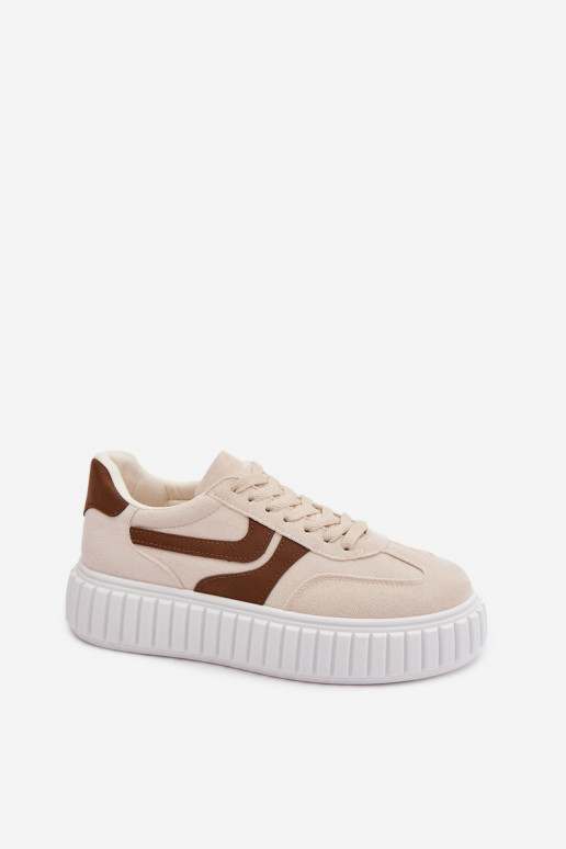 Sneakers Stilvollllschuhe Feminin mit einer Plattformaus Öko-INildlederu Beige Cadrina