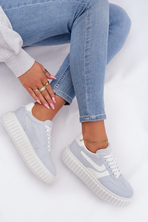 Sneakers Stilvollllschuhe Feminin mit einer Plattformaus Öko-INildlederu hellblau Cadrina