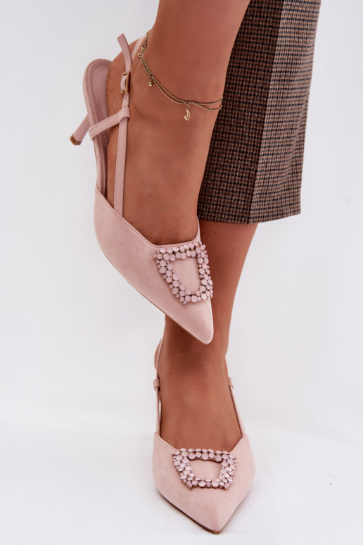 Damensandalen mit dünnen Absätzen mit Ornamenten pinke Farbe Ismeria