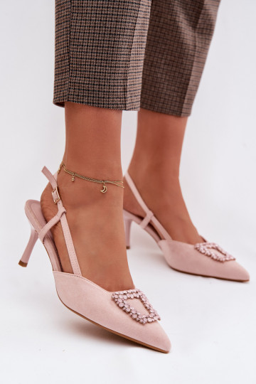 Damensandalen mit dünnen Absätzen mit Ornamenten pinke Farbe Ismeria 2