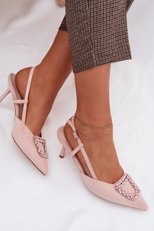 Damensandalen mit dünnen Absätzen mit Ornamenten pinke Farbe Ismeria