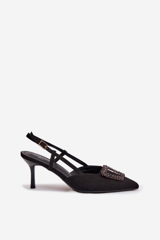 Damensandalen mit dünnen Absätzen mit Ornamenten schZuarze Farbe Ismeria