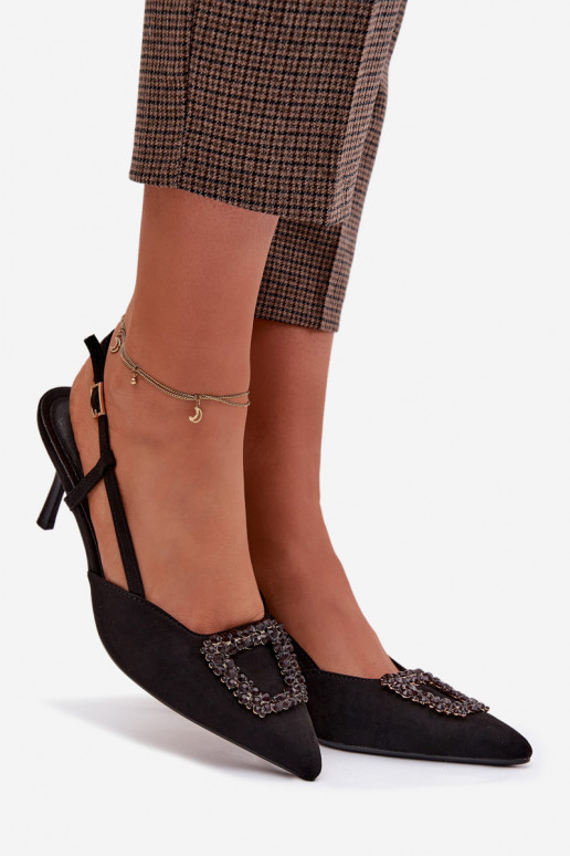 Damensandalen mit dünnen Absätzen mit Ornamenten schZuarze Farbe Ismeria