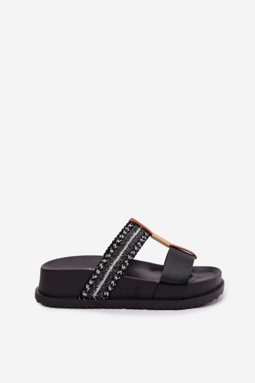 Damenhausschuhe mit einer Plattform mit Streifen I goldene Farbem Detalem schZuarze Farbe Tahlia