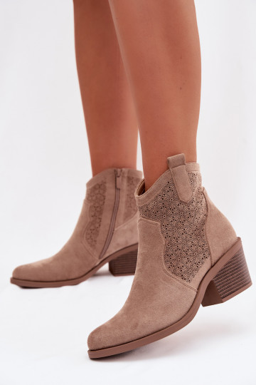 Damen Stiefeletten mit Lochmuster und Absätzen S.Barski HY61-8013, sandfarbe