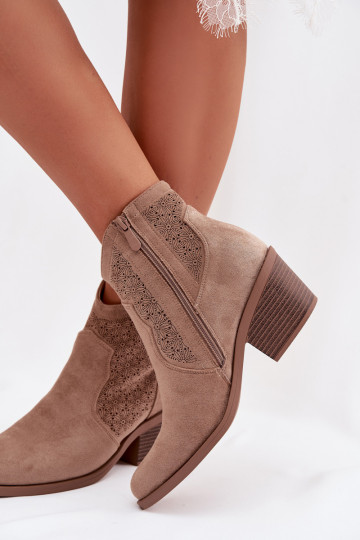 Damen Stiefeletten mit Lochmuster und Absätzen S.Barski HY61-8013, sandfarbe 2