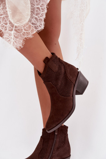 Damen Stiefeletten mit Lochmuster und Absätzen S.Barski HY61-8013, schokoladenfarbe 2