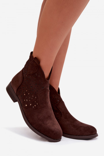 Durchbrochene Stiefel Feminin mit breiten Absätzen S.Barski HY61-8026 CzekoladoZue 2