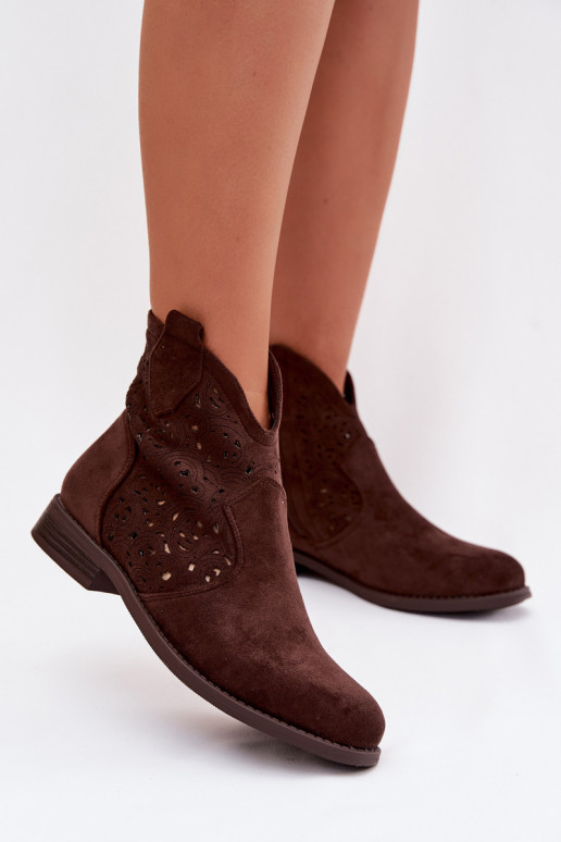 Durchbrochene Stiefel Feminin mit breiten Absätzen S.Barski HY61-8026 CzekoladoZue