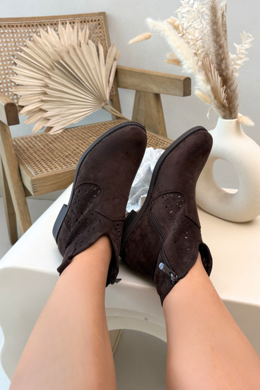 Durchbrochene Stiefel Feminin mit breiten Absätzen S.Barski HY61-8026 CzekoladoZue