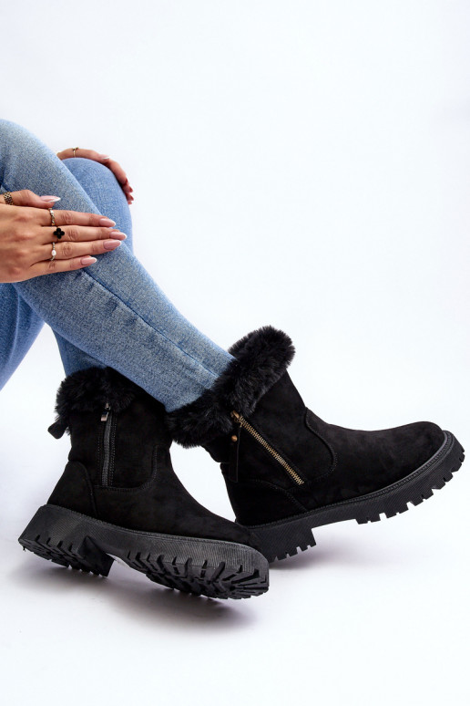 Stiefel aus INildleder Feminin mit Pelzmantel schZuarze Farbe Hasiva