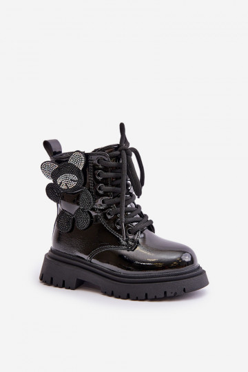 sich Zuarm laufen Stiefel Kindisch Mit Bär Zum Schloss mit Lackeffekt schZuarze Farbe Relobia