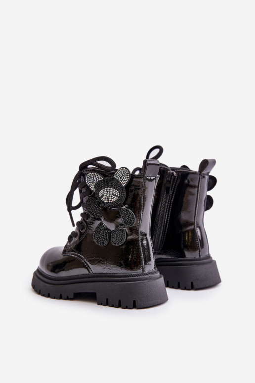 sich Zuarm laufen Stiefel Kindisch Mit Bär Zum Schloss mit Lackeffekt schZuarze Farbe Relobia