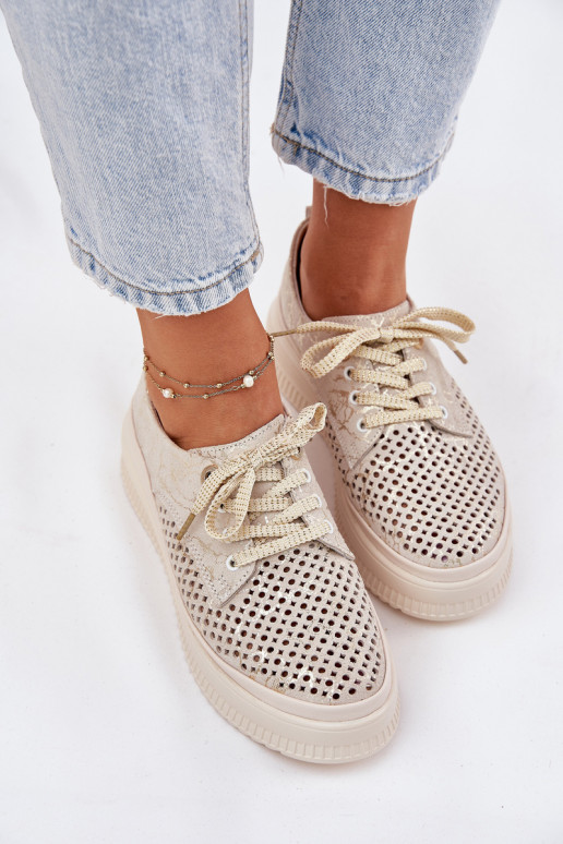 Durchbrochenes INildleder Schuhe Feminin mit einer Plattform Artiker 56C2108 Beige-goldene Farbe