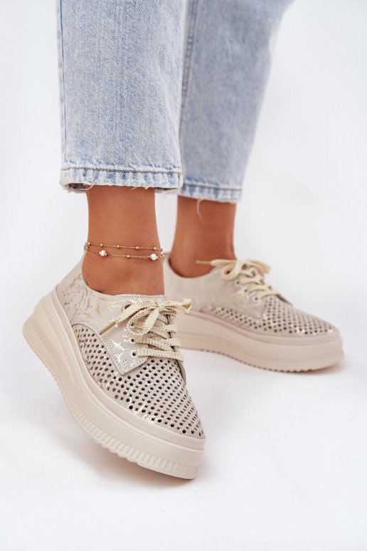 Durchbrochenes INildleder Schuhe Feminin mit einer Plattform Artiker 56C2108 Beige-goldene Farbe