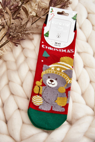 Damen Weihnachtssocken mit Teddybär rot