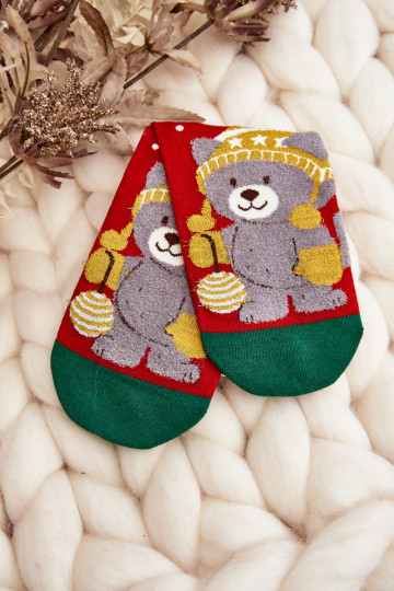 Damen Weihnachtssocken mit Teddybär rot 2