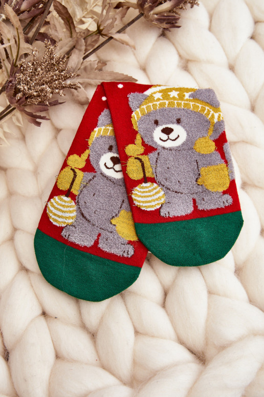 INeihnachtssocken für Damen Mit Bär rote Farbe