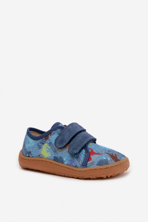 Hausschuhe Kindisch Barefoot Dinosaurier Froddo Canvas G1700440-15 blaue Farbe