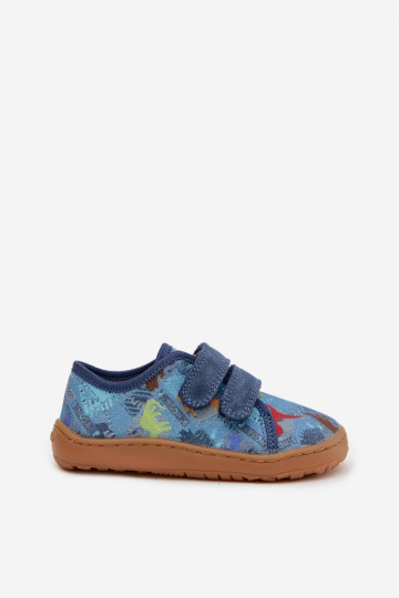 Hausschuhe Kindisch Barefoot Dinosaurier Froddo Canvas G1700440-15 blaue Farbe 2